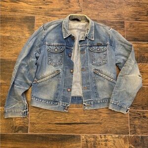 Vintage Wrangler 70’s Denim Trucker Jacket Size 42 Large Distressed Blue 126MJ